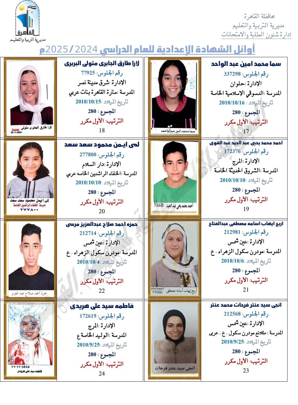 أوائل الإعدادية