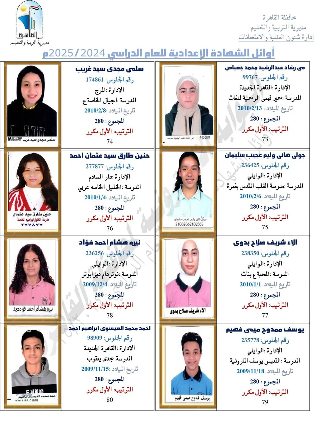 أوائل الإعدادية