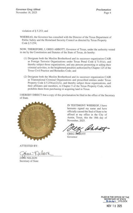 تكساس تصنف جماعة الإخوان المسلمين كمنظمة إرهابية