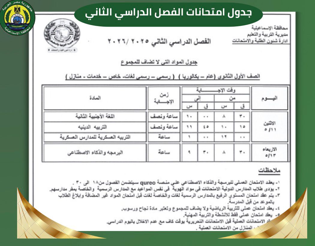 جداول الامتحانات&nbsp;