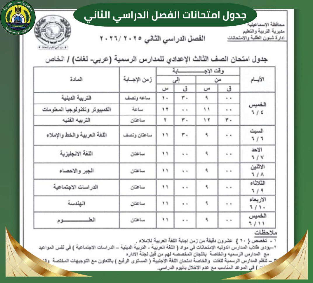 جداول الامتحانات&nbsp;