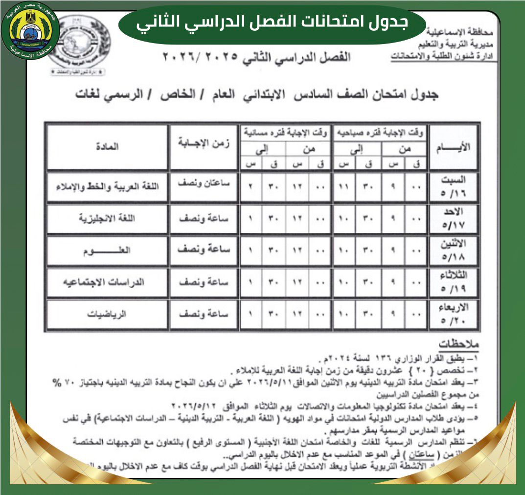 جداول الامتحانات&nbsp;