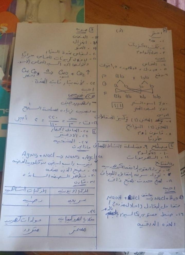 نموذج إجابة امتحان العلوم للشهادة الإعدادية الترم الثاني 2026 محافظة القاهرة