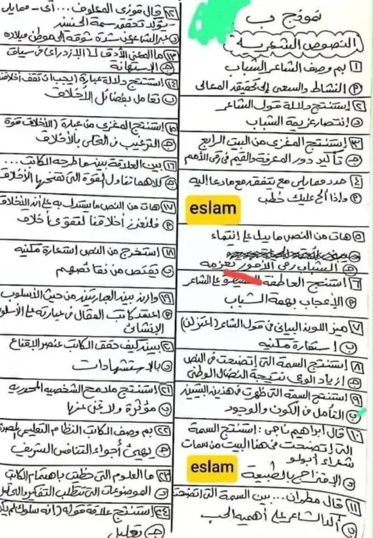 نموذج إجابة امتحان اللغة العربية في الثانوية العامة 2026&nbsp;