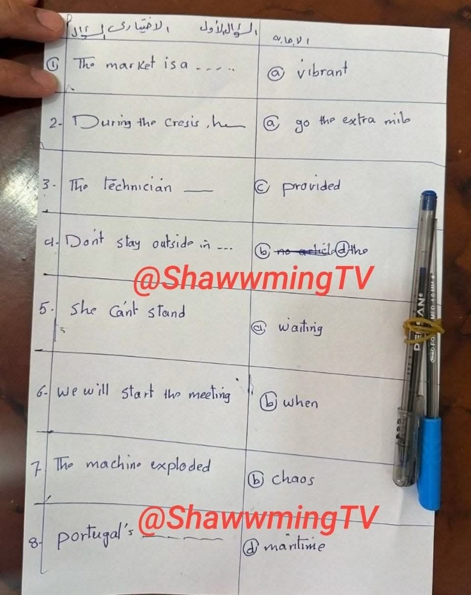 نموذج إجابة امتحان اللغة الإنجليزية للثانوية العامة 2026