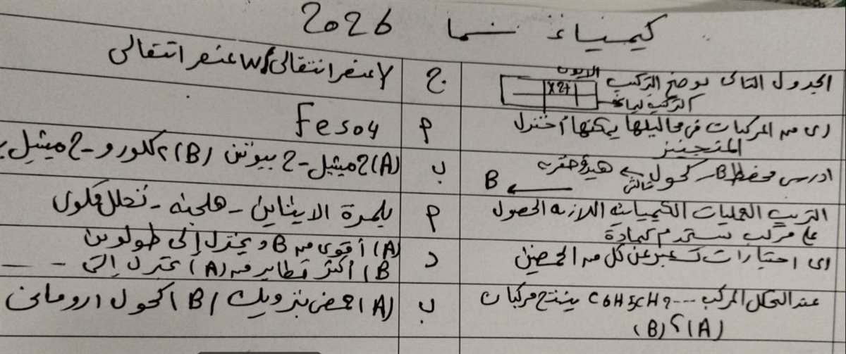 حل امتحان الكيمياء للصف الثالث الثانوي 2026
