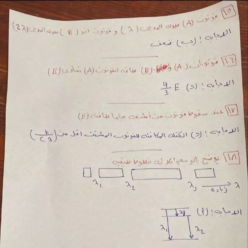 اجابات امتحان الفيزياء للصف الثالث الثانوي 2026 شعبة علمي