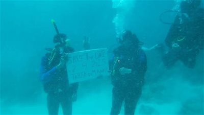 زواج تحت الماء.. عريس يقدم شهادة زفافه موقعة من الأسماك بالغردقة (صور)