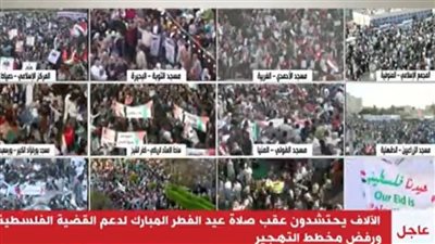 آلاف المواطنين يحتشدون عقب صلاة عيد الفطر دعمًا للقضية الفلسطينية ورفضًا للتهجير