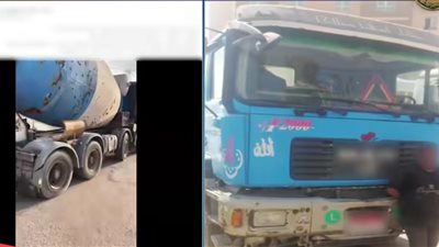 ضبط سائق نقل ألقى خرسانة بالطريق العام في العبور