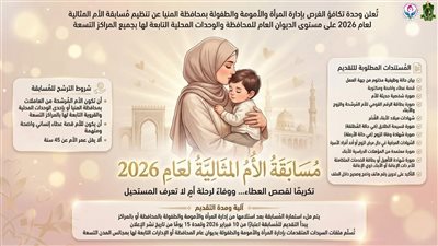 تكريمًا لعطاء المرأة.. المنيا تعلن فتح التقدم لمسابقة «الأم المثالية» 2026