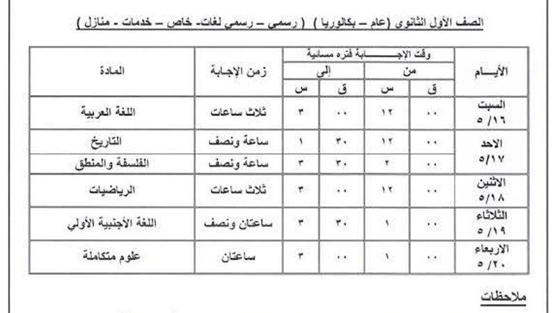 جداول الامتحانات