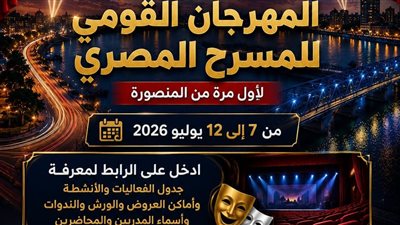 المهرجان القومي للمسرح المصري يواصل فعالياته بالمنصورة ويقدم 12 ورشة وعروضًا فنية