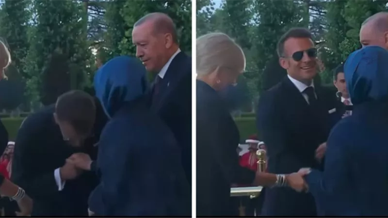 ماكرون يقبل يد زوجة أردوغان