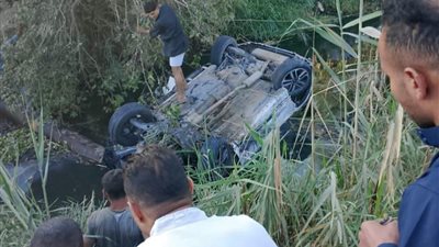 مأساة في الشرقية.. مصرع زوجين وشاب قبل زفافه في انقلاب سيارة داخل مصرف